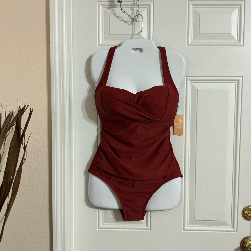 Kona Sol Burgundy One Piece Swimsuit Size M (8-10)